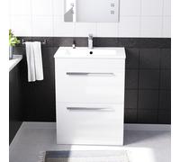 Nes Home White 600mm Floorstanding 2 Drawer Vanity Slim Basin Unit