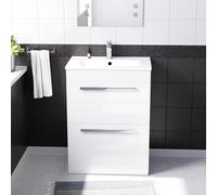 Nes Home White 600mm Floorstanding 2 Drawer Vanity Slim Basin Unit