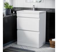 Nes Home White 600mm PVC 2 Drawer Floor Standing Vanity Cabinet & Basin Sink