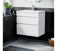 Nes Home White 600mm PVC 2 Drawer Wall Hung Vanity Cabinet and Basin Sink Unit