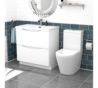 Nes Home White 800mm Basin Vanity Unit and Rimless Close Coupled Toilet