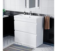Nes Home White 800mm PVC 2 Drawer Vanity Cabinet & Basin Sink Floor Standing