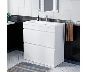 Nes Home White 800mm PVC 2 Drawer Vanity Cabinet & Basin Sink Floor Standing