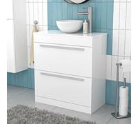 Nes Home White 800mm Vanity Cabinet & Modern Round Counter Top Basin Sink Unit