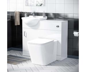 Nes Home White 950mm Basin Sink Vanity Unit and WC Toilet Bathroom Suite Set