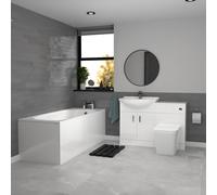 Nes Home White Basin Vanity, WC Unit, Square Back To Wall Toilet & 1700mm Bath