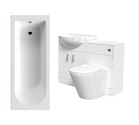 Nes Home White Basin Vanity With Wc Unit, Round Btw Toilet & 1700mm Bath Suite
