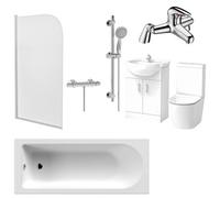 Nes Home White Bath Close Coupled Toilet Slider Rail Thermostatic Shower Basin Flat Pack Vanity Unit Tap Wastes