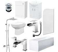 Nes Home White Bath With Shower Mixer Screen Basin Vanity Btw Toilet And Tap Suite