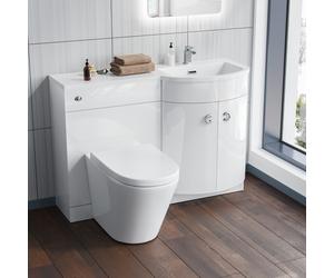 Nes Home White Bathroom P-Shape RH Basin Vanity Unit WC BTW Toilet 1100mm