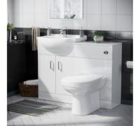Nes Home White Cloakroom Basin Vanity Sink WC Unit & Modern BTW Toilet Flat Pack