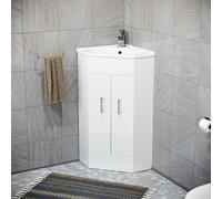 Nes Home White Corner Vanity Unit with Ceramic Basin and Square Mixer Tap + Waste