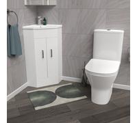 Nes Home White Corner Vanity Unit with Ceramic Basin & Round Rimless Toilet Set