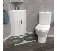 Nes Home White Corner Vanity Unit with Ceramic Basin & Round Rimless Toilet Set