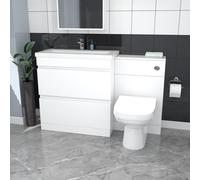 Nes Home White Floor Standing 1300mm Vanity Unit 2 Drawers Wc Unit & Btw Toilet