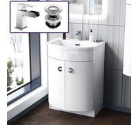 Nes Home White Freestanding Basin Vanity Unit With Basin Mixer Tap With Waste