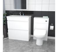 Nes Home White Freestanding PVC 800mm 2 Drawers Vanity & WC Unit & BTW Toilet Set