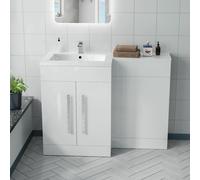 Nes Home White LH 1100mm Gloss Bathroom Vanity Unit Basin Sink Cabinet Flat Pack