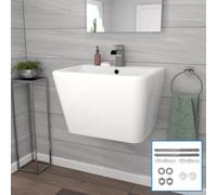 Nes Home White Modern Rectangle Square Wall Hung Ceramic Basin