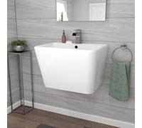Nes Home White Modern Rectangle Square Wall Hung Ceramic Basin