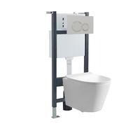 Nes Home White Modern Round WH Toilet Top/Front Frame & Round Button Flush Plate