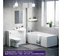 Nes Home White P-Shaped Lh Bath 550mm Vanity Wc Unit & Curved Btw Toilet