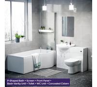 Nes Home White P-Shaped Rh Bath 550mm Vanity Wc Unit & Curved Btw Toilet
