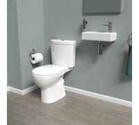 Nes Home White Round Close Coupled Toilet RH 360mm Wall Hung Basin