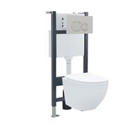 Nes Home White Round Curve WH Toilet Top/Front Frame & Round Button Flush Plate