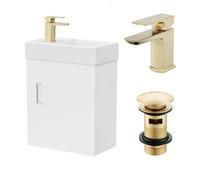Nes Home White Wall Hung 400mm Vanity Unit & Square Basin Mono Mixer Tap