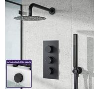 Nes Home Wilden 3 Dial 3 Way Concealed Thermostatic Shower Mixer Valve Black Matte