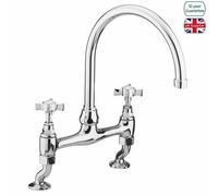 Nes Home Chrome Kitchen Tap Bridge Cross Head Traditional Brass Deck Sink Mixer in Silver Nes Home Silver