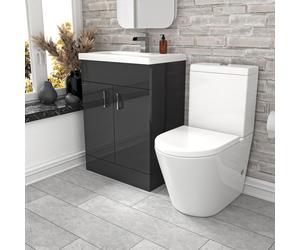 Nes HomeDark Grey 600mm Basin Vanity Unit & Close Coupled Toilet
