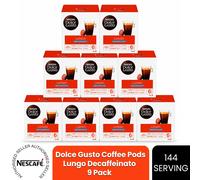Nescafe Dolce Gusto Coffee Pods 9x Boxes / 144 Caps Cafe Lungo Decaf