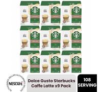 Nescafe Dolce Gusto Starbucks Coffee Pods 9x Boxes / 108 Caps Caffe Latte