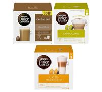 NESCAFÉ DOLCE GUSTO Variety Pack Coffee Pods x30 (Pack of 3, Total 90 Capsules) - Cappuccino, Latte Macchiato & Café Au Lait