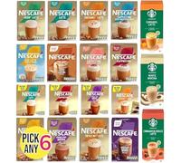 Nescafe Instant Coffee Sachets Pick Any 6 Packs From 20+ Flavours Inc. Salted Caramel, Cappuccino, Decaf, Latte, vanilla, Mocha, Toffee Nut, Skinny, Almond, Starbucks and More.