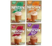 NESCAFÉ Variety Pack Instant Coffee Sachets, Flavours inc. Irish Latte, Double Choco Mocha, Cappuccino, Caramel Latte (Pack of 4, Total 32 Sachets)