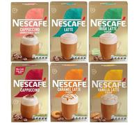 NESCAFÉ Variety Pack Instant Coffee Sachets x7 (Pack of 6, Total 42 Sachets) - Cappuccino, Latte, Caramel Latte, Cappuccino Unsweetened, Irish & Vanilla Latte