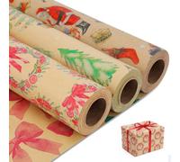 NESCCI Christmas Wrapping Paper,Gift Wrapping Paper,3 Roll-17 Inch X 32.8 Feet Per Roll,Double Sided Pattern Design, Perfect for Christmas Gift Packaging