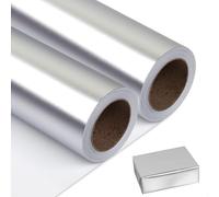 NESCCI Matte Metal Silver Wrapping Paper, Solid Color Paper-2 Roll,17.5 Inches X 32.8 Feet Per Roll,Gift Wrapping Paper, Perfect for Wedding,Valentine's Day,Birthday,Baby Shower,DIY Bouquet
