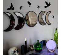 NESHE Moon Phase Mirror Set | 5pcs Scandinavian Natural Home Boho Wall Decor | Aesthetic Witchy Bohemian Indoor Gothic Art Decorations for Living Room Bedroom Apartment Farmhouse Acrylic (Black)