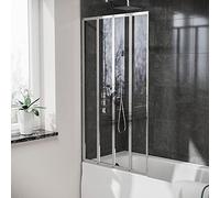 800 x 1400 mm 4 Fold Door Bath Shower Screen Chrome Frame Nes Home Metallic Silver One Size