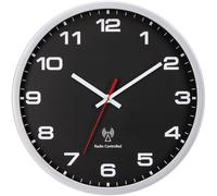 NESIFEE Modern Radio-Controlled Wall Clock, Black, 30 cm, Battery Operated, Vintage Modern Style, for Kitchen, Bedroom, Living Room, Children