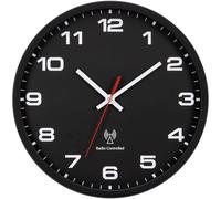 NESIFEE Radio-Controlled Wall Clock 25 cm Black Quartz Battery Operated Wall Clock Easy to Read Modern Battery Operated Wall Clocks for Living Room Bedroom