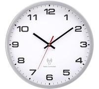 NESIFEE Radio-Controlled Wall Clock 25 cm Silver Radio Controlled Clock Black Battery Operated Vintage Modern Clock Wall for Kitchen Bedroom Living Room Children