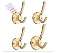 NESLNQC 4 Pack Coat Hooks Wall Mount Heavy Duty Utility Retro Double Hooks for Hanging Coats,Hat, Towel, Key, Robe, Scarf, Bag, Cap (Black/Gray/Gold/Silver)(Gold)