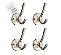 NESLNQC 4 Pack Coat Hooks Wall Mount Heavy Duty Utility Retro Double Hooks for Hanging Coats,Hat, Towel, Key, Robe, Scarf, Bag, Cap (Black/Gray/Gold/Silver)(Silver)