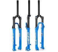 NESLNQC Bike Suspension Fork 27.5/29inch XC/AM Mountain Bike CrossCountry Fork Travel 100mm 1-1/8" Straight Disc Brake Front Fork Damping Adjustment Manual/Remote 9 * 100mm QR(Blue-Straight-