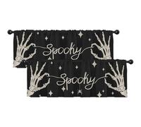 Nesphy 2 Pack Valances Window Treatments, Halloween Skeleton Hand Spooky Quote Black Vintage Drapes Adjustable Curtain for Windows Living Room Kitchen Sink Above, 18x52 Inch Rod Pocket Valances